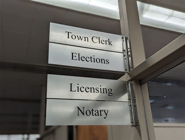 City hall signage for the town clerk