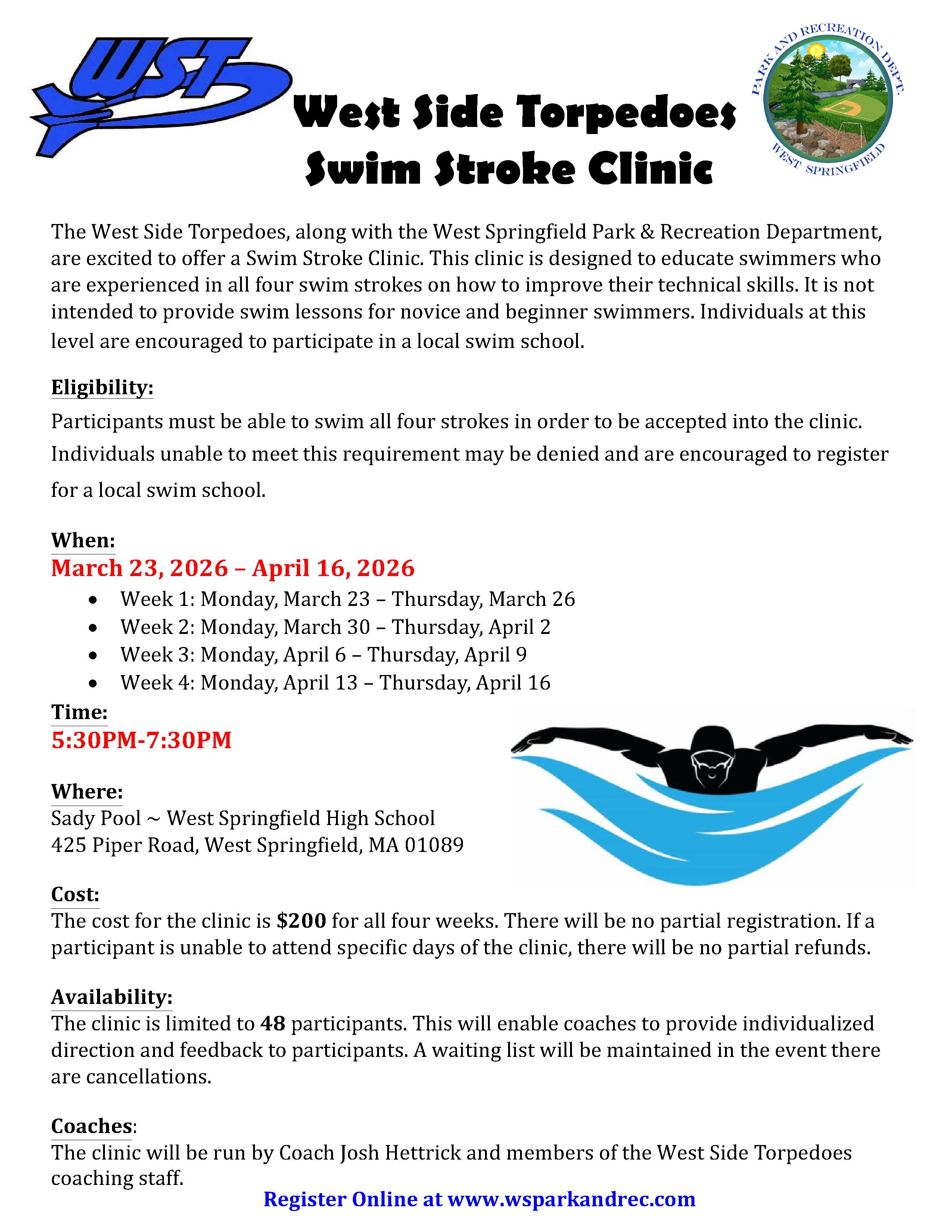 Torpedoes Swim Clinic Registration Flyer - Spring 2026 - Open Enrollment (1).jpg